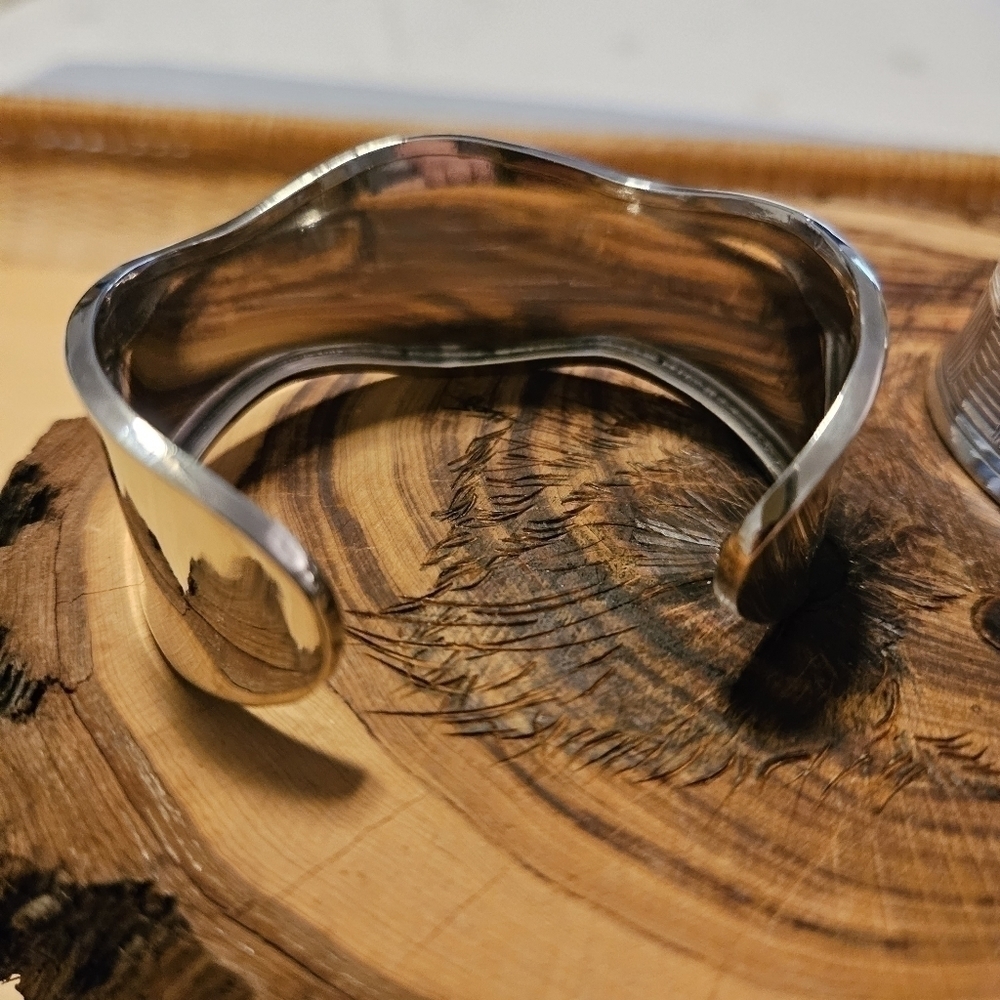 Two Bangles Bracelets Woven Silver Tone Boho - image 5